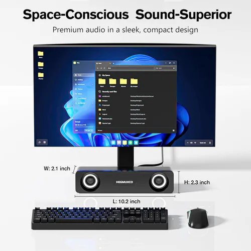 Vista 3 de [Usado] Altavoz estéreo con cable de 10 W, altavoces compactos para PC de escritorio, alimentación USB, entrada de audio de 0.138 in, barra