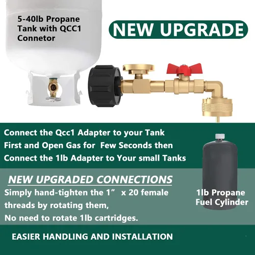 Vista 7 de GardenNow QCC1 Adaptador de codo de repuesto de propano con medidor de tanque de propano Adaptador de presión de recarga de propano de 90 grados
