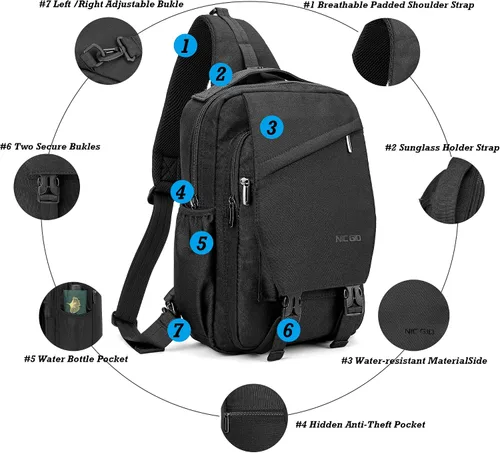 Vista 3 de NICGID Mochila tipo bandolera de 13.3 pulgadas y 14.1 pulgadas, bolsa cruzada para computadora portátil, mochilas de hombro en el pecho, para viajes