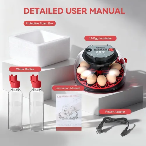 Vista 9 de Gen II - Incubadora automática de 12 huevos, humedad de dos etapas con recarga automática y control de temperatura estable, giro automático
