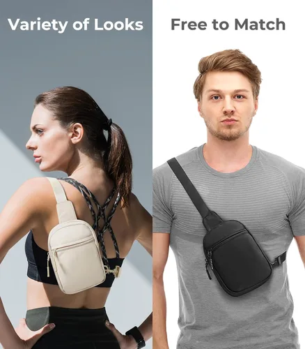 Vista 2 de CHOLISS Negro + Beige Bolso bandolera pequeño para mujeres y hombres, bolsos cruzados de moda con correa extendida, bolso ligero para el pecho