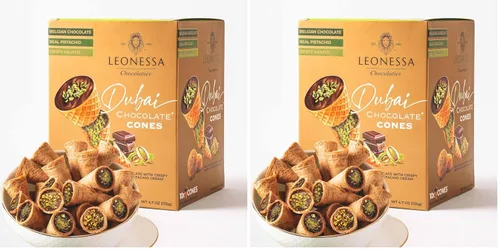 Vista 7 de Leonessa Conos de Chocolate Dubai con Pistacho Kunafa Hechos con Chocolates Belgas Premium Chocolate Kunafa Chocolates de Dubai - 4,7 oz