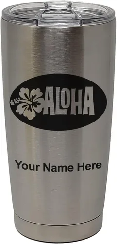 Vista 30 de LaserGram Taza aislada al vacío de 20 onzas, Aloha, grabado personalizado incluido (negro) Engraved Gift, Vacuum Insulated Stainless Steel, Laser