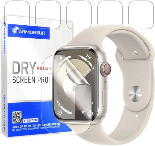 Vista 13 de ArmorSuit Paquete de 6 protectores de pantalla para Apple Watch Series 9/8/7 (1.614 pulgadas) Dry-Shield HD Clear TPU Dry Installation Film