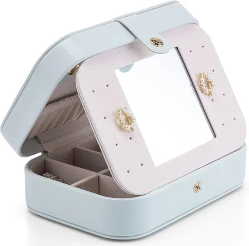 Vista 8 de Vlando Organizador de joyas de viaje pequeño para aretes collar anillo organizador de joyas portátil de viaje de doble capa para mujeres y niñas