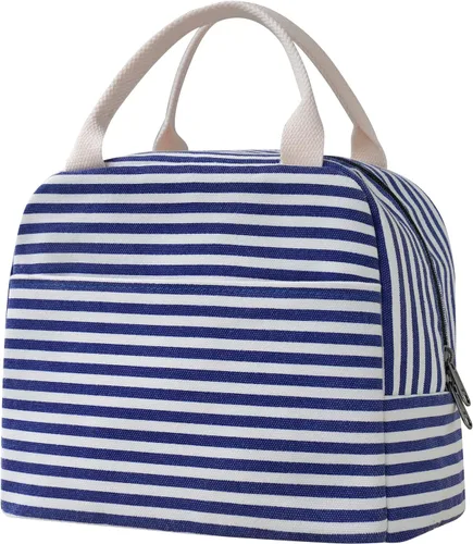 Vista 9 de EurCross Bolsa de almuerzo negra compacta mejorada para niñas y mujeres, de lona, reutilizable, aislada, con lunares, bolsa de almuerzo