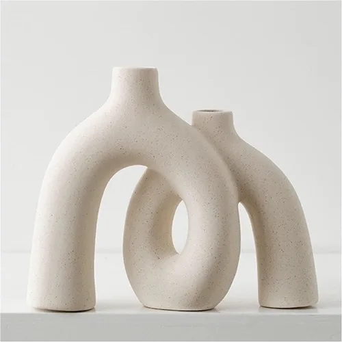 Vista 8 de Juego de jarrones negros mate – Jarrones estéticos de cerámica Hug Hollow Donut para decoración del hogar, moderno jarrón decorativo nórdico