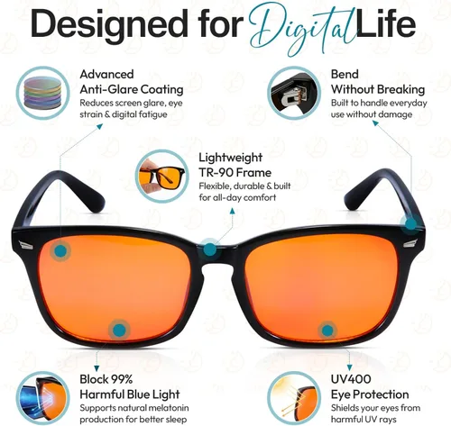 Vista 8 de Sleep ZM Blue Light Blocking & Light Sensitivity Glasses with 14 Lens Types