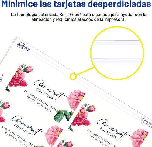 Vista 5 de Tarjetas de empresa, de Avery, bordes lisos, imprimibles, para impresoras de inyección, color blanco mate, Blanco