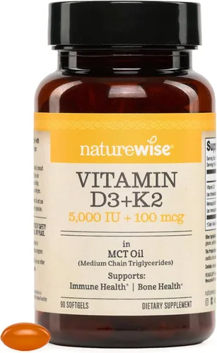 Vista 13 de NatureWise Vitamina vegana D3 + K2 con aceite orgánico de coco MCT – D3 orgánico 5000IU + K2 natural 100mcg – Soporte óseo de alta absorción – Sin