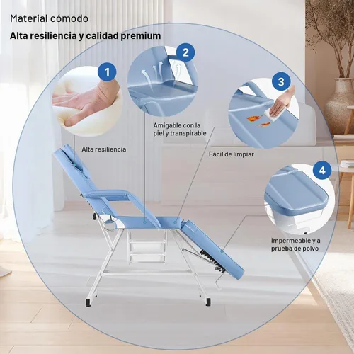 Vista 6 de Silla Facial Mesa de Masaje 73 pulgadas 3 Secciones Cama de Masaje Multiusos Mesa de Tatuaje Profesional Equipo de Salón Spa para Spa Facial Spa