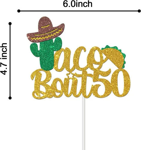 Vista 2 de Taco Bout 50-G - Decoración para pastel de 50 años, temática de fiesta mexicana, decoración de fiesta de cumpleaños número 50 y fabulosa, decoración