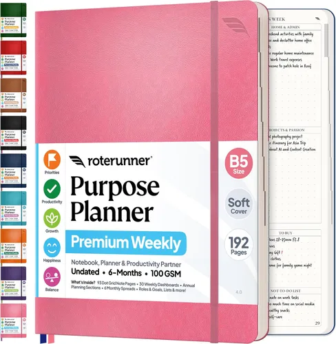 Vista 9 de Roterunner Cuaderno Planificador de Propósito B5 19 cm x 25 cm Sin Fechas 2026 Planificador Diario, Semanal y Mensual de Productividad