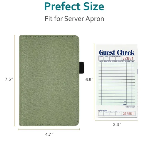Vista 8 de RSAquar Libreta de servidor con bolsillo con cremallera, libretas de servidor de cuero premium para camarera, cartera de camarero libreta