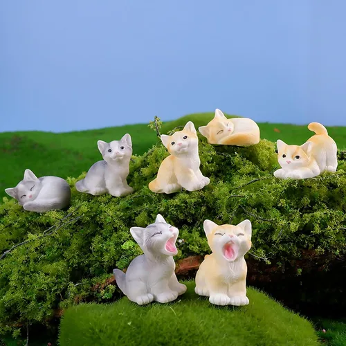 Vista 6 de Exasinine 18 figuras de gato en miniatura, modelo de animales de mini gatitos para jardín de hadas, paisaje de musgo, manualidades de terrario