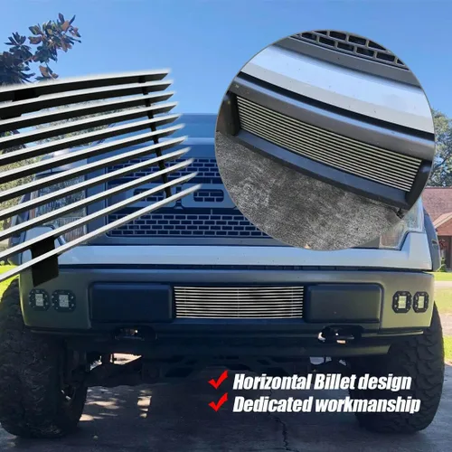 Vista 7 de Insertos de parrilla compatibles con parrilla frontal de aluminio sólido F150 2009-2014 (cromado)