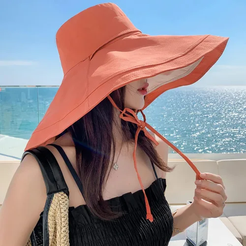 Vista 62 de Sombrero de sol de ala súper ancha para mujer, de algodón, plegable, reversible, con borde con cable, protección UV, verano, playa, viajes, jardín