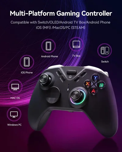 Vista 4 de DOYOKY Controlador inalámbrico para juegos controlador Bluetooth para PC Android vapor interruptor controlador de PC con retroiluminación LED
