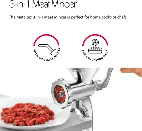 Vista 3 de Metaltex - Molinillo de carne, aluminio, plateado, 3.9 x 5.5 x 10.4 in