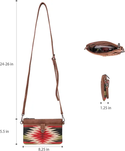 Vista 8 de Wrangler Aztec - Bolso de hombro abierto de lona con estampado azteca y cartera cruzada