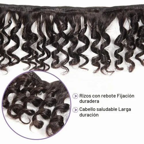 Vista 3 de Molefi Extensiones de cabello humano brasileño Funmi rizado, 4 paquetes de extensiones de cabello humano negro, extensiones de cabello corto rizado