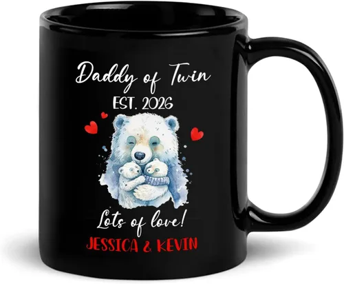 Vista 20 de Baby Coming Soon - Taza de café negra de 11 onzas y 15 onzas, taza de café personalizada para papá con nombre, taza de café de cerámica con anuncio