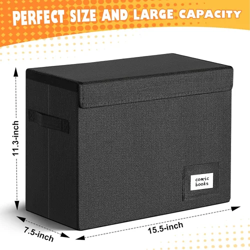 Vista 2 de Leffis Caja de Almacenamiento para Cómics, Caja 39.4 cm X 19.1 cm X 28.7 cm, Caja Corta Plegable con Tapas para 150 Cómics, Contenedor de Cómics