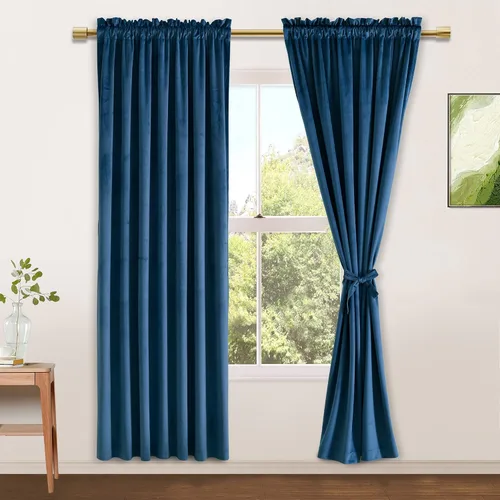 Vista 126 de JIUZHEN Cortinas de terciopelo beige de 63 pulgadas de ancho x 63 pulgadas de largo, cortinas de terciopelo retro suaves con bolsillo para barra