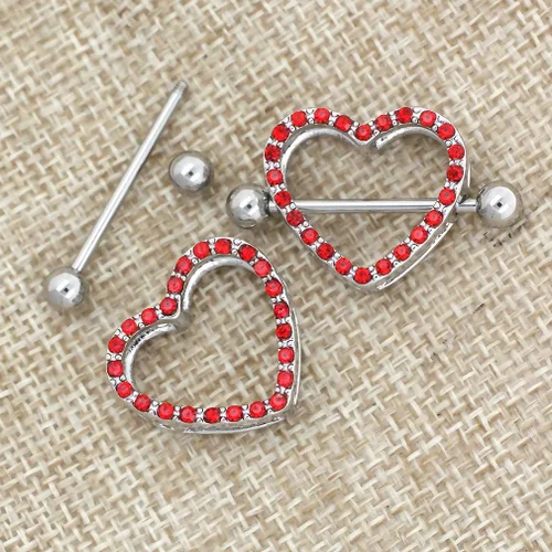 Vista 4 de Excepro Piercing para pezón de acero inoxidable quirúrgico 316L con forma de corazón de 14G