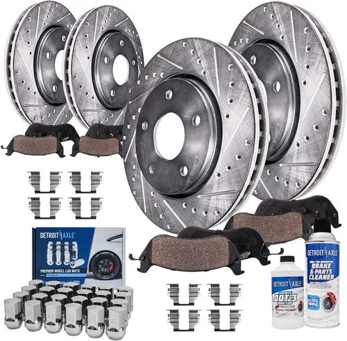 Vista 17 de Detroit Axle - Rotores de freno para Ford 2013-2019 Explorer Taurus Flex Lincoln MKT MKS, rotores de freno de disco ranurados perforados de repuesto