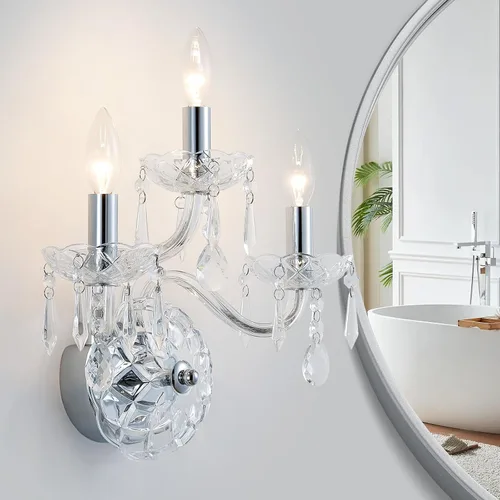 Vista 14 de WUZUPS Apliques de pared de 3 luces para dormitorio, sala de estar, baño, base E12, dorado