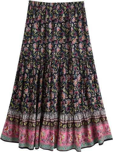 Vista 28 de Milumia Women Boho Vintage Floral Print Long Skirt Summer Tiered Maxi Skirt