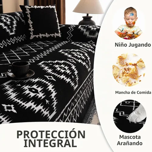 Vista 4 de VClife funda boho de sofá de felpilla para sofá seccional, funda antideslizante para sofá de 2 plazas, protector para mascotas con borlas, funda