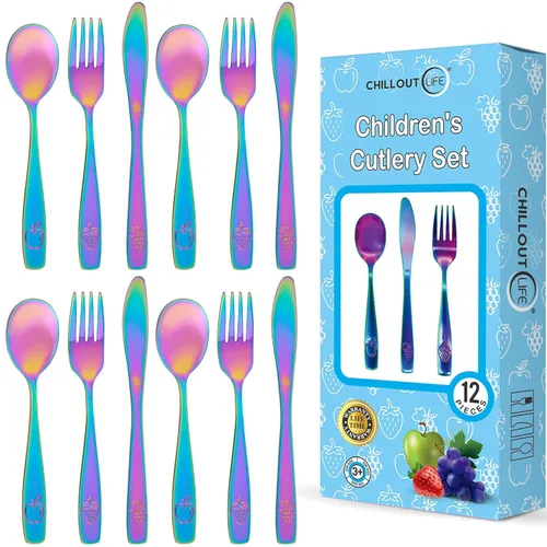 Vista 9 de 12 Piezas de Juego de Cubiertos para Niños de Acero Inoxidable - Cubiertos Seguros para Niños y Bebés - Juego de Utensilios para Niños - Juego