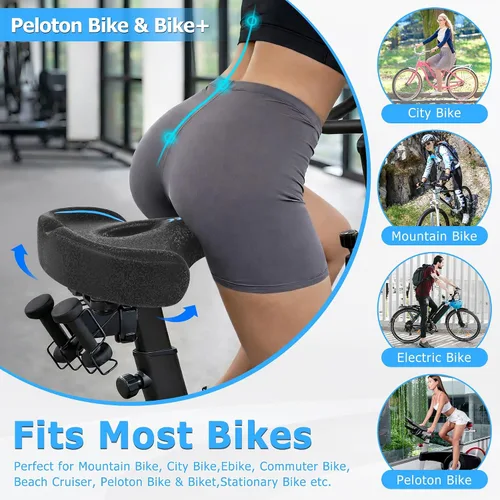 Vista 2 de CDYWD Asiento de bicicleta de gran tamaño para hombres y mujeres, cojín de asiento de bicicleta extra ancho, cómodo acolchado suave, asiento de Azul