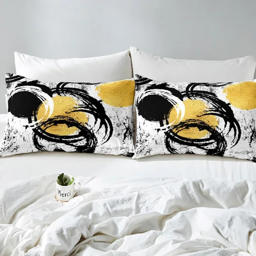 Vista 4 de Manfei Sábana bajera abstracta tamaño individual, juego de ropa de cama geométrica moderna de 2 piezas para decoración de habitación de niños