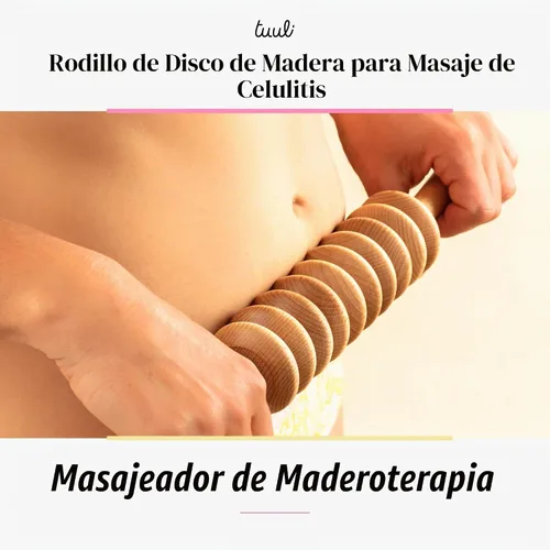 Vista 3 de Tuuli Accesorios - Rodillo de masaje de madera de disco, rodillo corporal multifuncional para celulitis, tensión muscular y apoyo a la salud