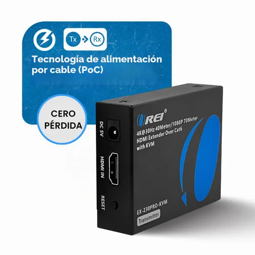 Vista 4 de OREI KVM - Extensor HDMI 4K Balun sobre cable Ethernet CAT6/7 4K, 30Hz hasta 130 pies, 2 puertos USB 1.1, compatible con teclado y mouse Ethernet