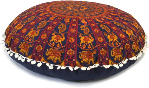 Vista 10 de Funda de almohada redonda con diseño de mandala para el suelo, funda de cojín para asiento, hippie, decorativa, bohemio, otomano, funda de puf Flor