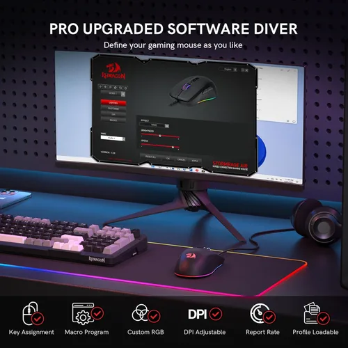 Vista 5 de Redragon Ratón para juegos con cable, ratones negros para juegos de PC con retroiluminación RGB, 7 botones macro programables, máximo 12800 DPI