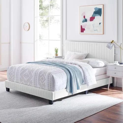 Vista 17 de Modway Celine - Cama Queen de terciopelo copetudo con canal en color azul marino
