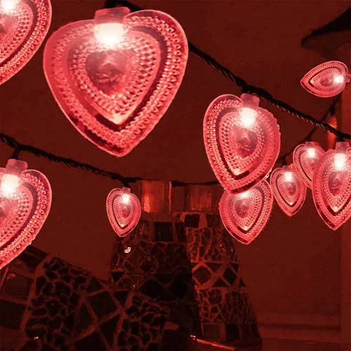 Vista 3 de Luces solares de corazón para exteriores, impermeables, de 16.4 pies, 20 luces LED, corazón de amor, día de San Valentín, 8 modos de iluminación