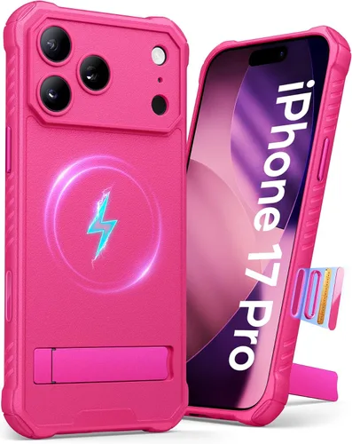 Vista 23 de Funda para iPhone 17 Pro, compatible con MagSafe, soporte integrado y botón de captura de control de cámara, protección de grado militar, funda