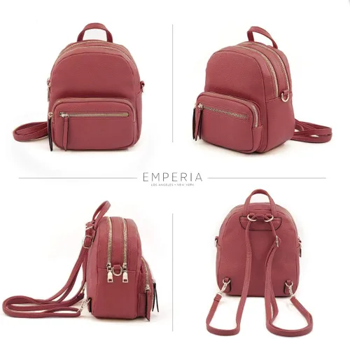 Vista 3 de EMPERIA Klara - Mochila pequeña de piel sintética, casual, de 3 vías, ligera, convertible para mujer, Rojo, talla única , Mochilas tipo mochila
