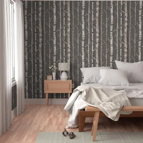 Vista 5 de Peel & Stick Wallpaper Swatch - Birch Grove Forest Woods Trees Rustic Custom Removable Wallpaper by Spoonflower