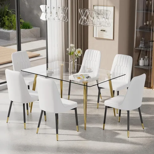 Vista 12 de Juego de mesa de comedor moderno de 51 pulgadas para 4, juego de sillas de mesa de cocina de vidrio para 4, mesa de cocina rectangular con 4 sillas