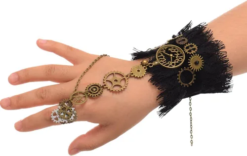 Vista 12 de BLESSUME - Brazalete Steampunk de encaje Negro 1 (1 pieza)