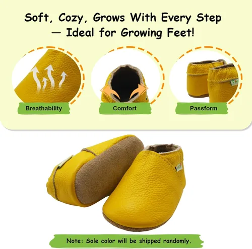 Vista 4 de SAYOYO Leather Infant Slippers Toddler Soft Sole Shoes First Walker Crib Shoes Baby Moccasins for Boys and Girls