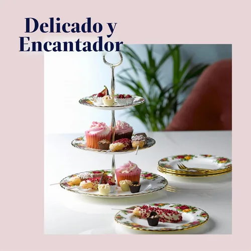 Vista 4 de Royal Albert - Soporte de tartas de tres pisos con diseño de rosas del viejo país