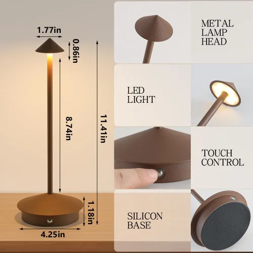 Vista 6 de Paquete de 2 lámparas de mesa inalámbricas recargables LED, portátiles de exterior, 5000 mAh, operadas con batería, luz de mesa con control táctil